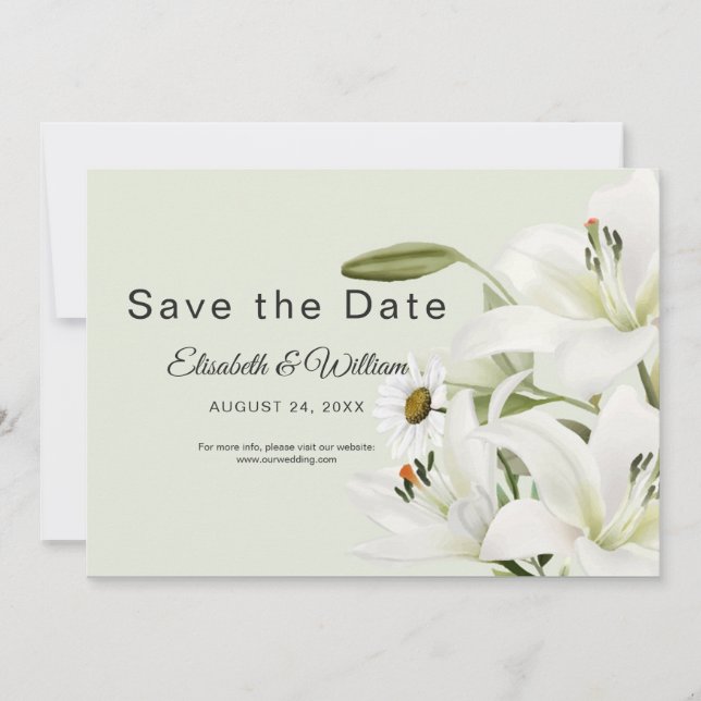 Reserve A Data Díssias E Lírios Brancos - Fundo Verde Claro (Frente)