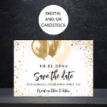 Reserve A Data Doce 16 balões de ouro branco, festa de relíquia<br><div class="desc">Um fundo branco chic decorado com falso brilho dourado e balões. Personalize e adicione uma data e nome/idade. O texto: Salvar a Data é gravado com um script de estilo com letra de tendência grande.</div>