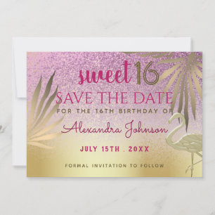 Reserve A Data Doce 16 Salve A Data Flamingo Rosa e Dourado