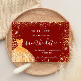 Reserve A Data Doce 16 vestido vermelho de ouro glamouroso