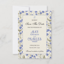 Reserve A Data Doce Ervilha Floral Azul e Creme