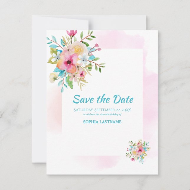 Reserve A Data Doce Floral Rosa 16 Flat Salve A Placa Date (Frente)