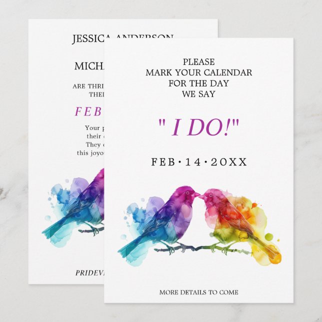 Reserve A Data Doce LGBTQ+ Rainbow Lovebird (Frente/Verso)