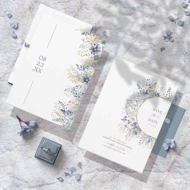 Reserve A Data Doce Padrão Floral Dusty Blue ID1045 (Criador carregado)