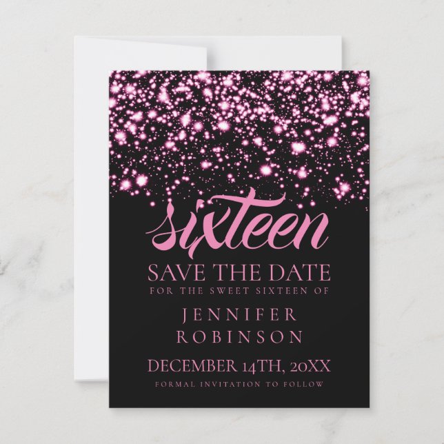 Reserve A Data Docinho 16 "Save The Date" Rosa Meia-Noite Glam (Frente)