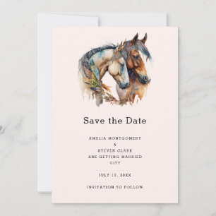 Reserve A Data Dois Cavalos com Decoração de Penas Casamento Boho