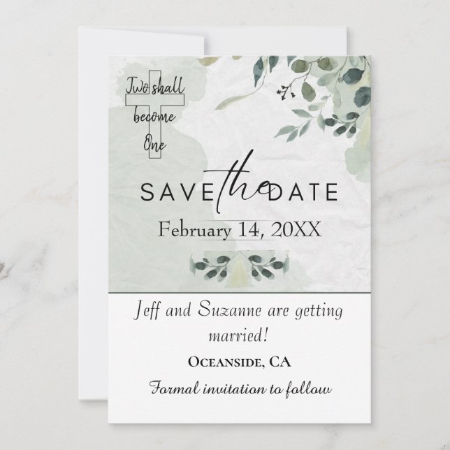 Reserve A Data Dois se Tornam Um Casamento Floral Cristão (Frente)