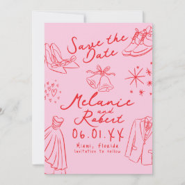 Reserve A Data Doodle Desenhado à Mão Preto Branco Noivo Noiva