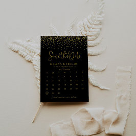 Reserve A Data Dourada Confetti Boho Preto Guardar o Calendário d