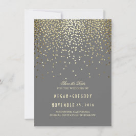 Reserve A Data Dourada Confetti Cinza Elegante Salvar a Data
