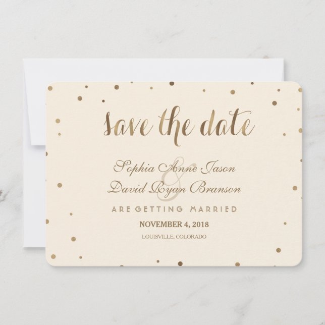 Reserve A Data Dourada Confetti Love Champagne Casamento Salve A  (Frente)