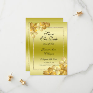 Reserve A Data Dourada decoração floral e reluzente 60º aniversár