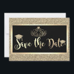 Reserve A Data Dourada Glitter,Tiara Graduação Salva A Data<br><div class="desc">Elegante boné de brilho dourado,  tiara sobre fundo preto.</div>