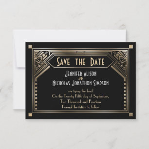 Reserve A Data Dourada sombreada Arte de Gatsby Casamento Salve a