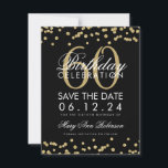Reserve A Data Dourado Black 60th Birthday Save Date Confetti<br><div class="desc">Design de "60ª Festa de aniversário" elegante com o Dourado Faux Glitter Confetti Black e nome personalizado e texto de detalhes. Fácil de usar e fácil de personalizar. Peça a sua hoje!</div>