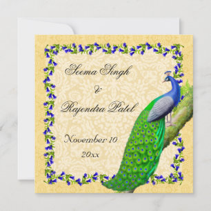 Reserve A Data Dourado Blue Indian Peacock Salvar a data Convidar