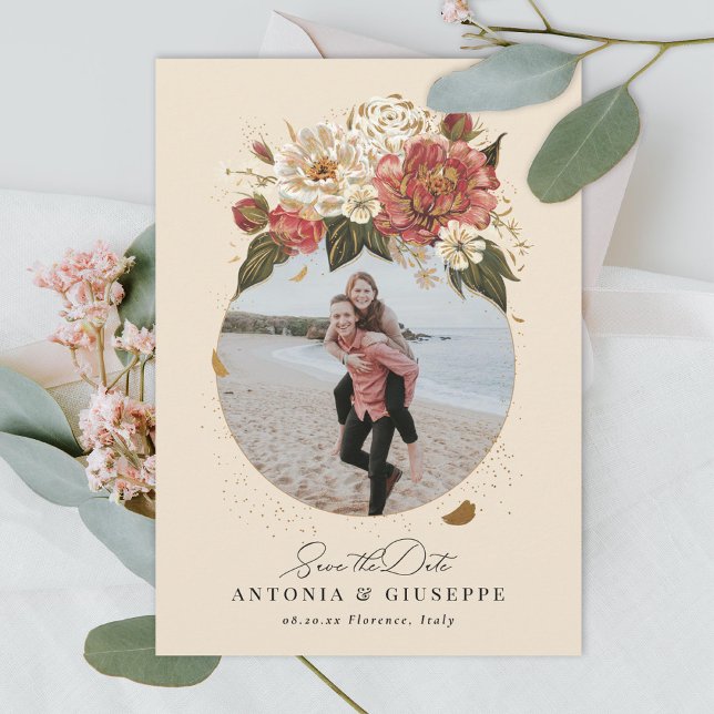 Reserve A Data Dourado Casamento Floral Pintado Romântico (Criador carregado)