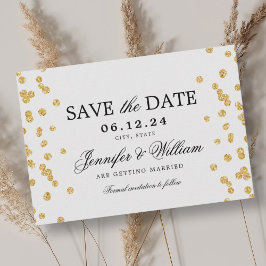 Reserve A Data Dourado Confetti de Casamento de Script Elegante