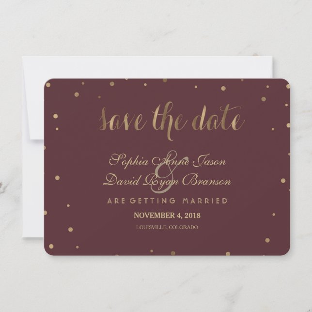Reserve A Data Dourado Confetti Love Burgundy Casamento Salve A D (Frente)
