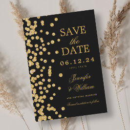 Reserve A Data Dourado Confetti Negro  de Casamento Elegante