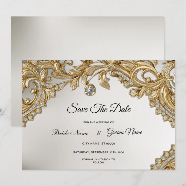 Reserve A Data Dourado Decorativo Salvar a Data (Frente/Verso)