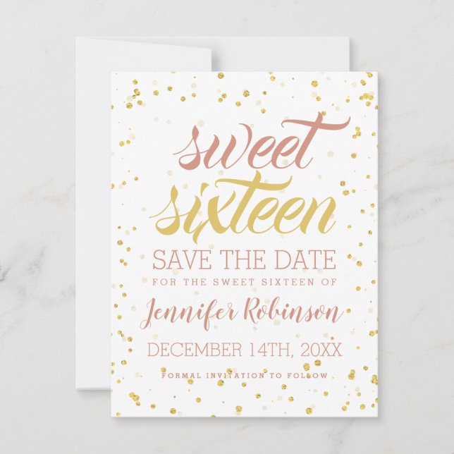 Reserve A Data Dourado e desfocado, Sweet 16 Save Date Sparkle Co (Frente)