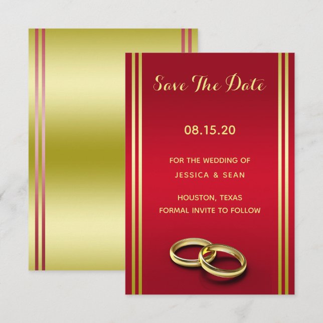Reserve A Data Dourado e vermelho legante, Casamento de Anéis de  (Frente/Verso)