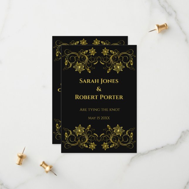 Reserve A Data Dourado Filigrana e Script em Fundo Preto (Frente/Verso In Situ)