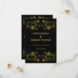 Reserve A Data Dourado Filigrana e Script em Fundo Preto