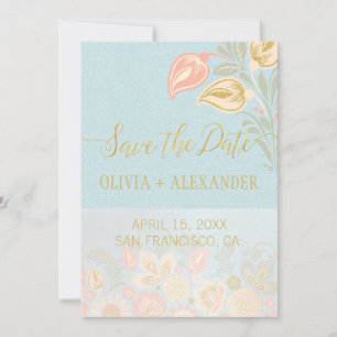 Reserve A Data Dourado Floral Pastel Rosa Bege Primavera Casament
