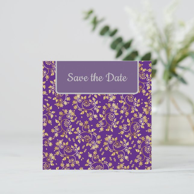 Reserve A Data Dourado Floral Salve A Data (Em pé/Frente)