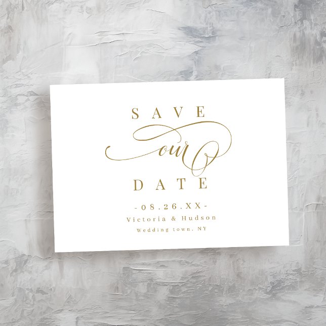 Reserve A Data Dourado guião romântico elegante salvará a data (Gold simple elegant romantic script save the date)