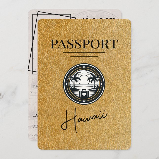 Reserve A Data Dourado Hawaii Passport Salvar a Data (Frente/Verso)