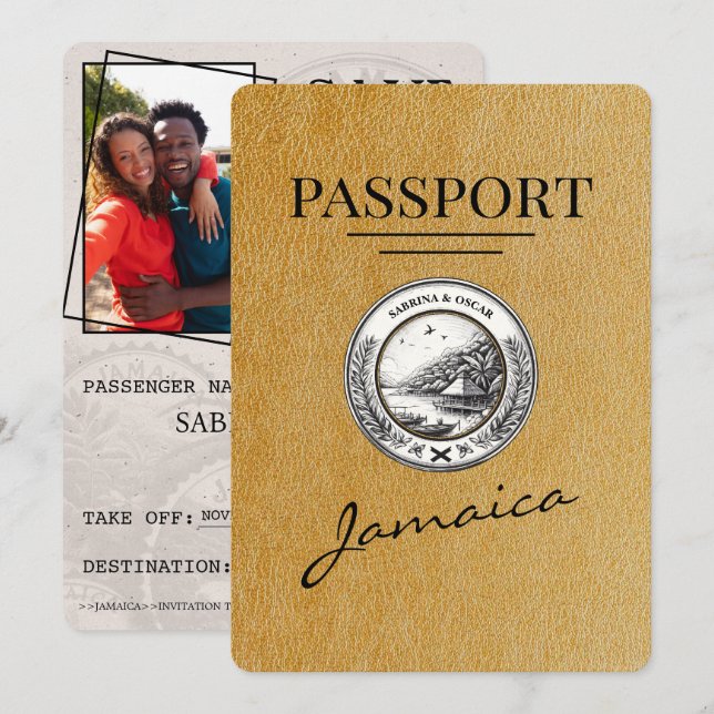 Reserve A Data Dourado Jamaica Passport Salvar a data (Frente/Verso)