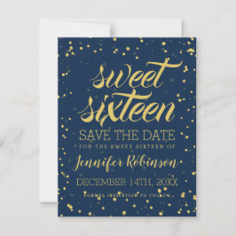 Reserve A Data Dourado Marinho Sweet 16 Save Date Glitter Confett
