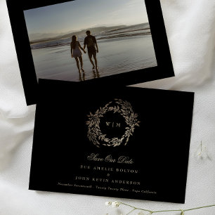 Reserve A Data Dourado Negro no Casamento do Monograma Botânico E