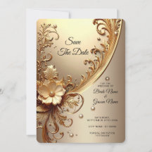Dourado Ornado Floral Salve A Data