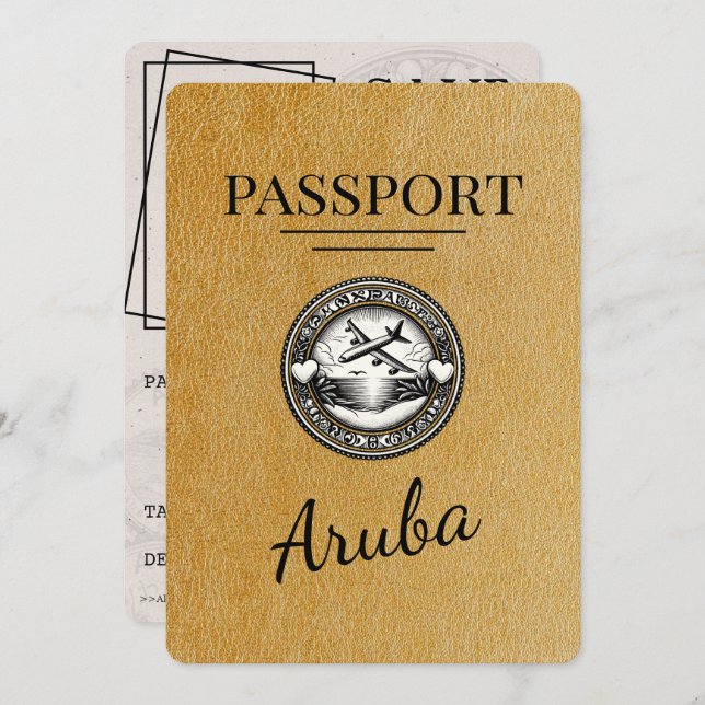 Reserve A Data Dourado Passaporte Aruba Salvar A Data (Frente/Verso)