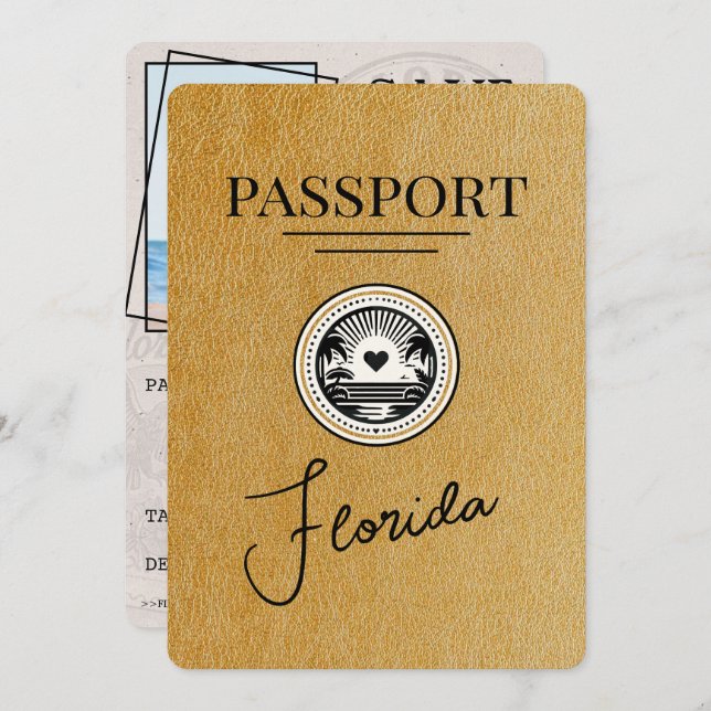 Reserve A Data Dourado Passaporte Florida Salve A Data (Frente/Verso)