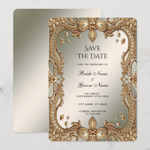 Reserve A Data Dourado Quadro do Ornamentado Salvar a Data