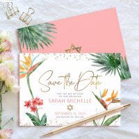 Dourado rosa Bat Tropical Mitzvah Floral Palm Mode