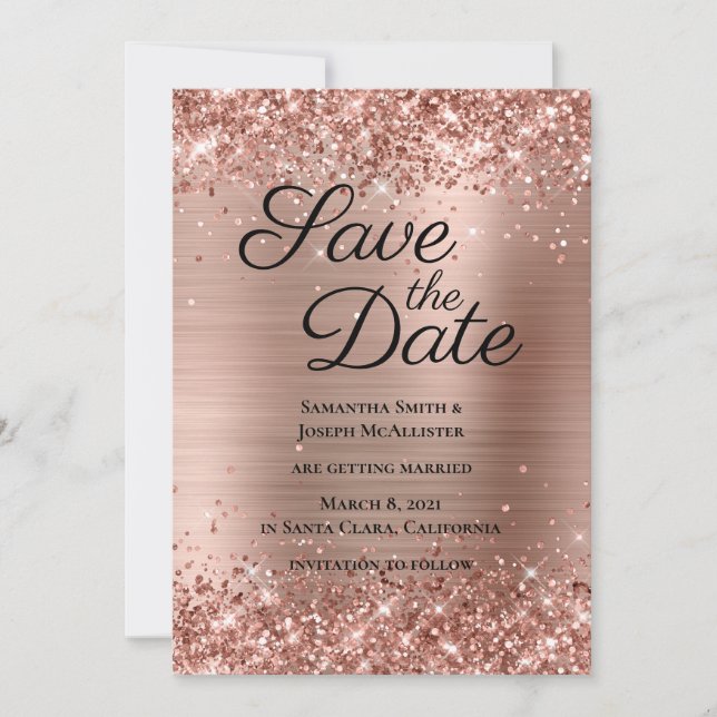 Reserve A Data Dourado Rosa Brilhante Foil Ombre (Frente)