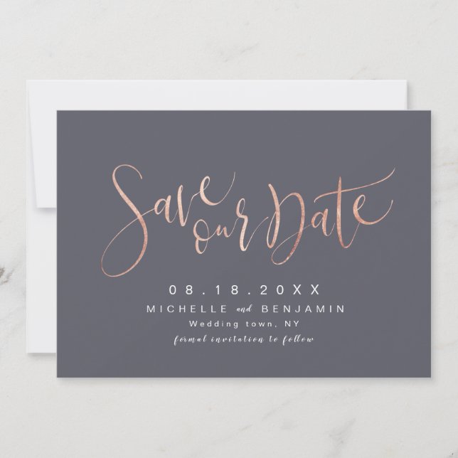 Reserve A Data Dourado Rosa Cinza Moderno Simples Script Salve A  (Frente)