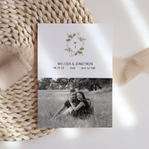 Reserve A Data Dourado Sage Verde Floral Adicionar Imagem Salvar 