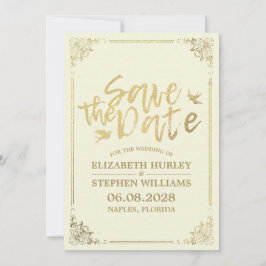 Reserve A Data Dourado Script Floral Frame Salvar O Casamento De 