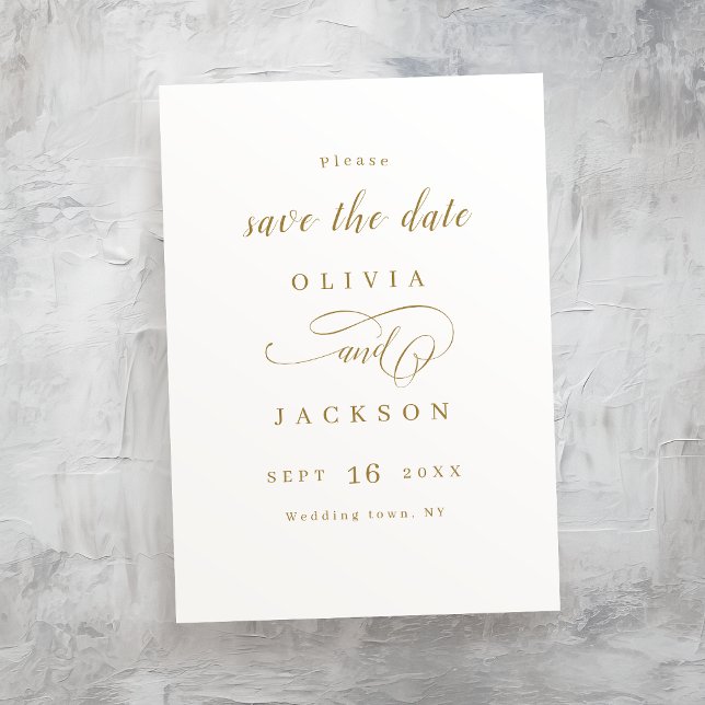 Reserve A Data Dourado simples elegante romântico script salvar a (Gold simple elegant romantic script save the date)