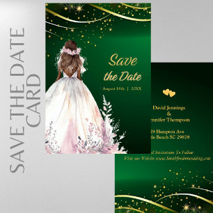 Reserve A Data Dourado Verde Noiva Afro-Americana Salve a Data