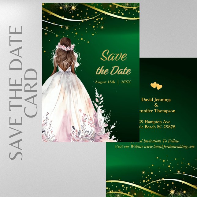 Reserve A Data Dourado Verde Noiva Afro-Americana Salve a Data (Criador carregado)