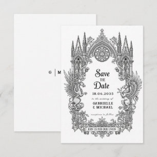 Reserve A Data Dragão Gótico Medieval Grifo Preto Gravura Salvar