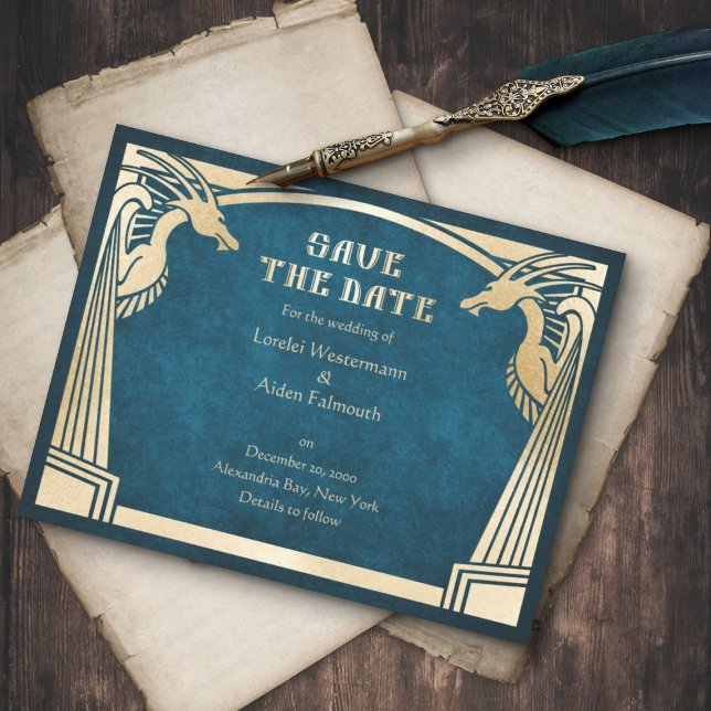 Reserve A Data Dragon Fantasy Modern Deco Wedding (Criador carregado)